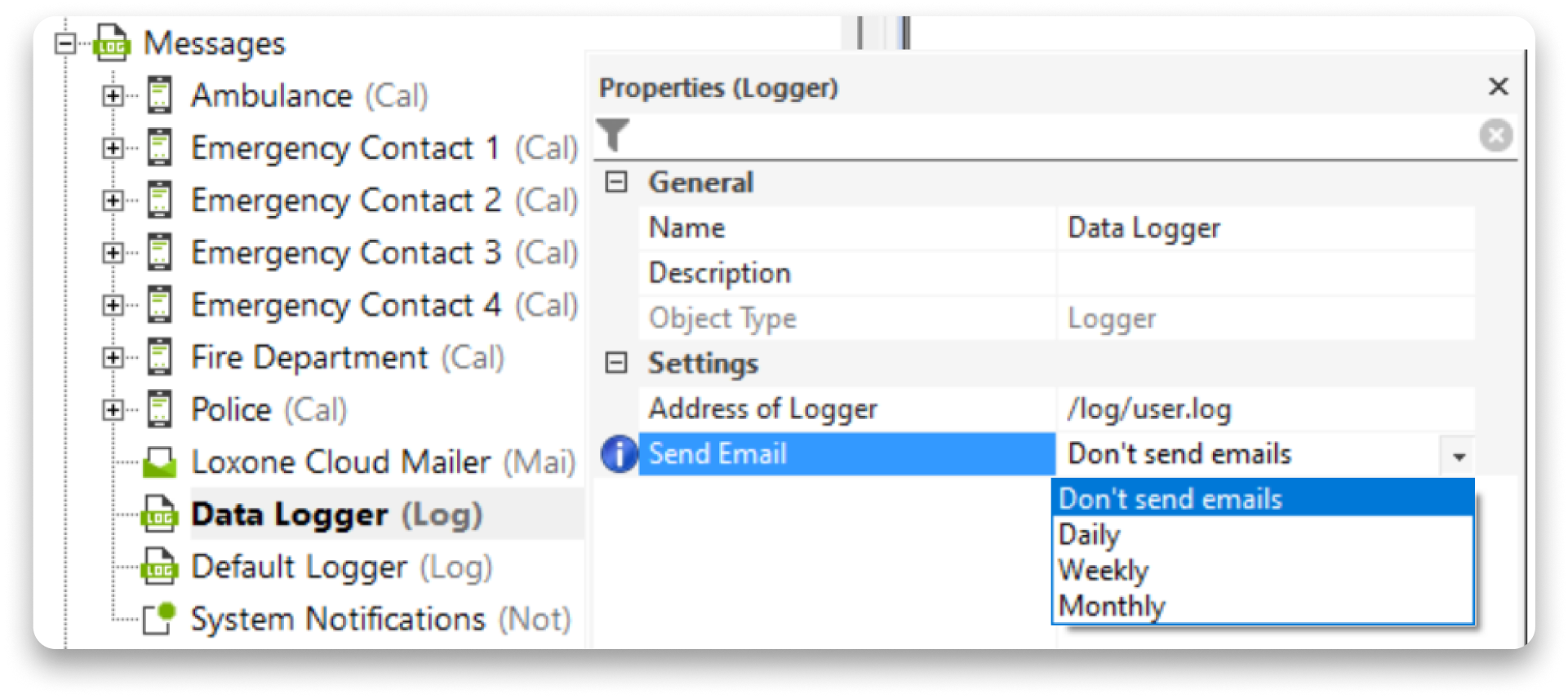 Automated email delivery of loggers